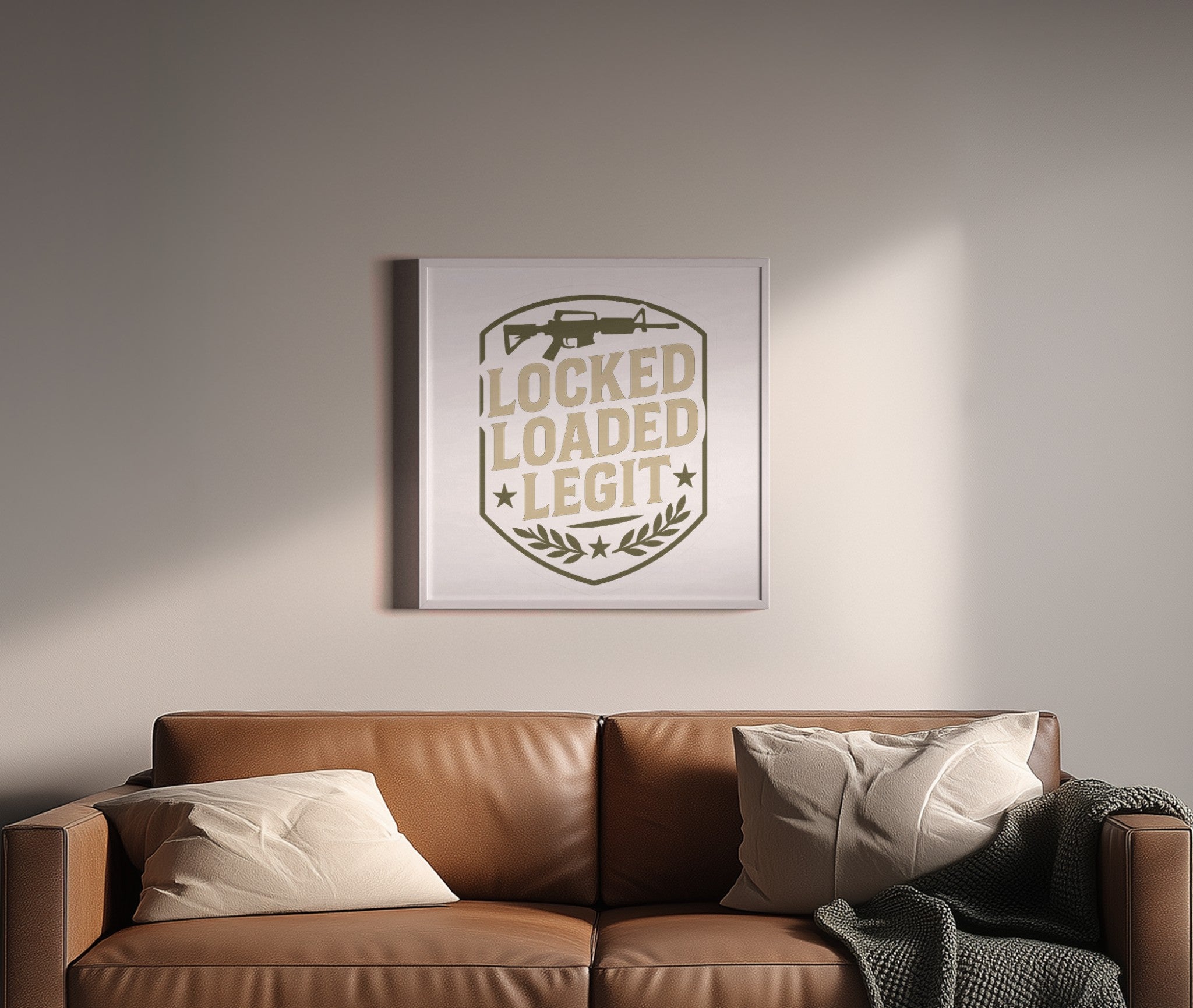 Locked & Loaded Legit Wall Art – Military Rifle Shield Design Print