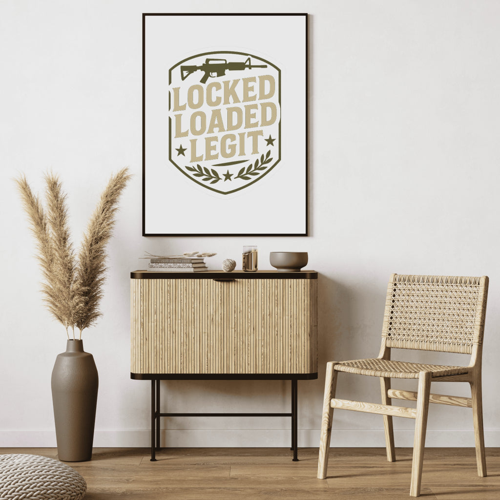 Locked & Loaded Legit Wall Art – Military Rifle Shield Design Print