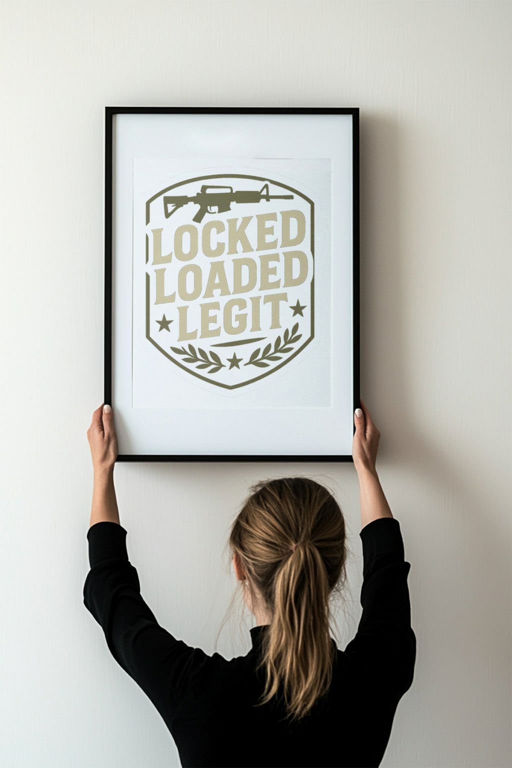 Locked & Loaded Legit Wall Art – Military Rifle Shield Design Print