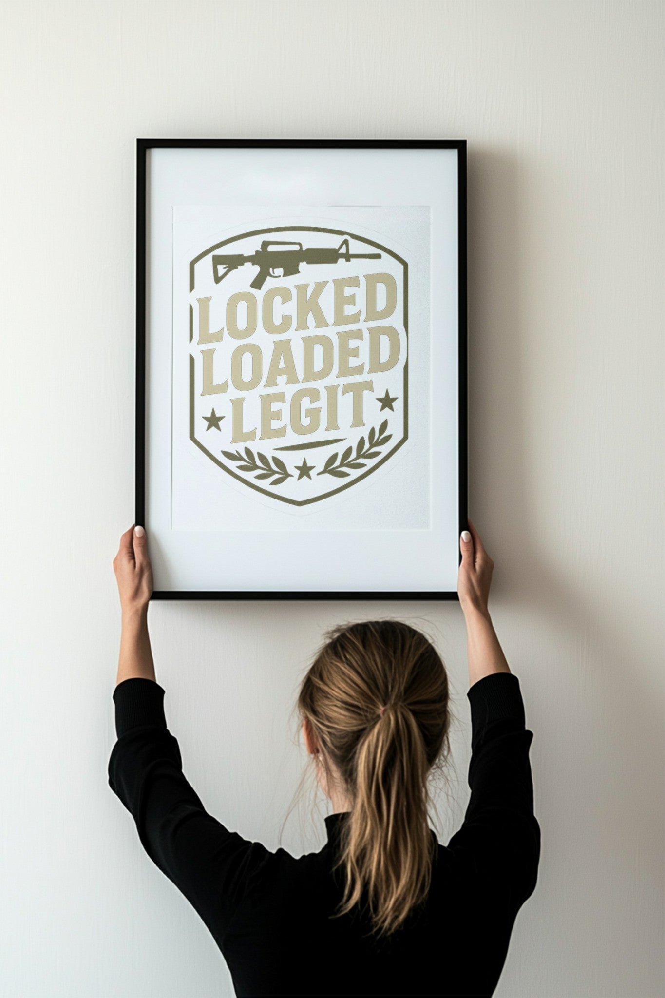 Locked & Loaded Legit Wall Art – Military Rifle Shield Design Print