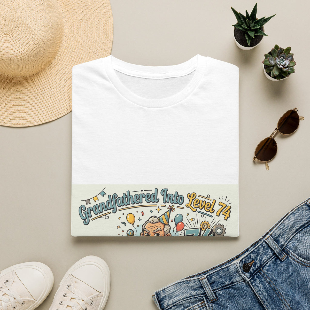 Birthday Shirt for 74 Year Old Grandpa: Grandfathered Into Level 74