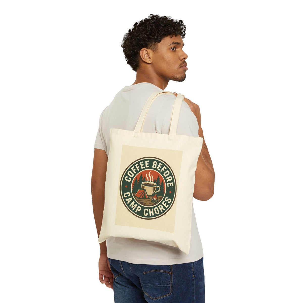 Camping for Men Coffee Before Camp Chores Tote Bag