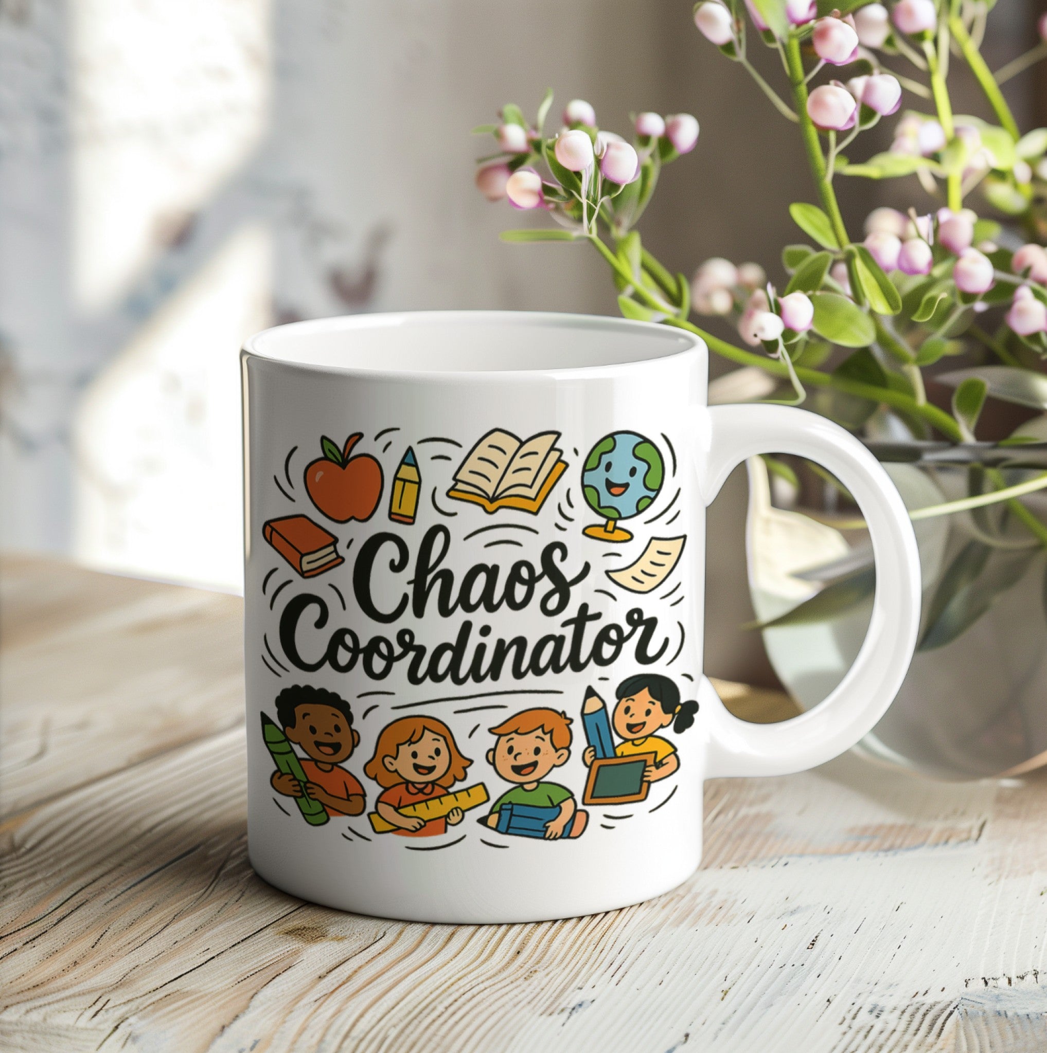 Chaos Coordinator Mug – Funny Teacher Gift – White Glossy Coffee Cup