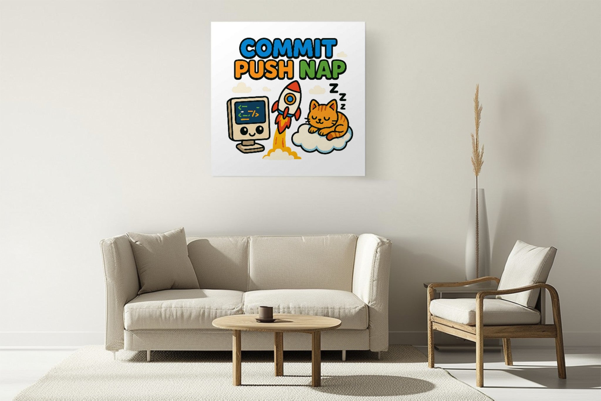 Commit Push Nap Funny Programmer Canvas Wall Art