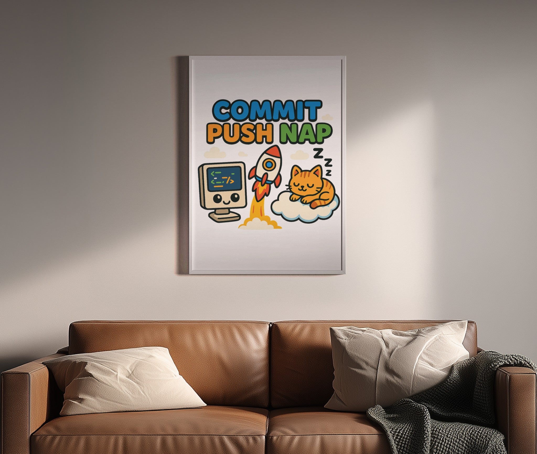 Commit Push Nap Funny Programmer Canvas Wall Art