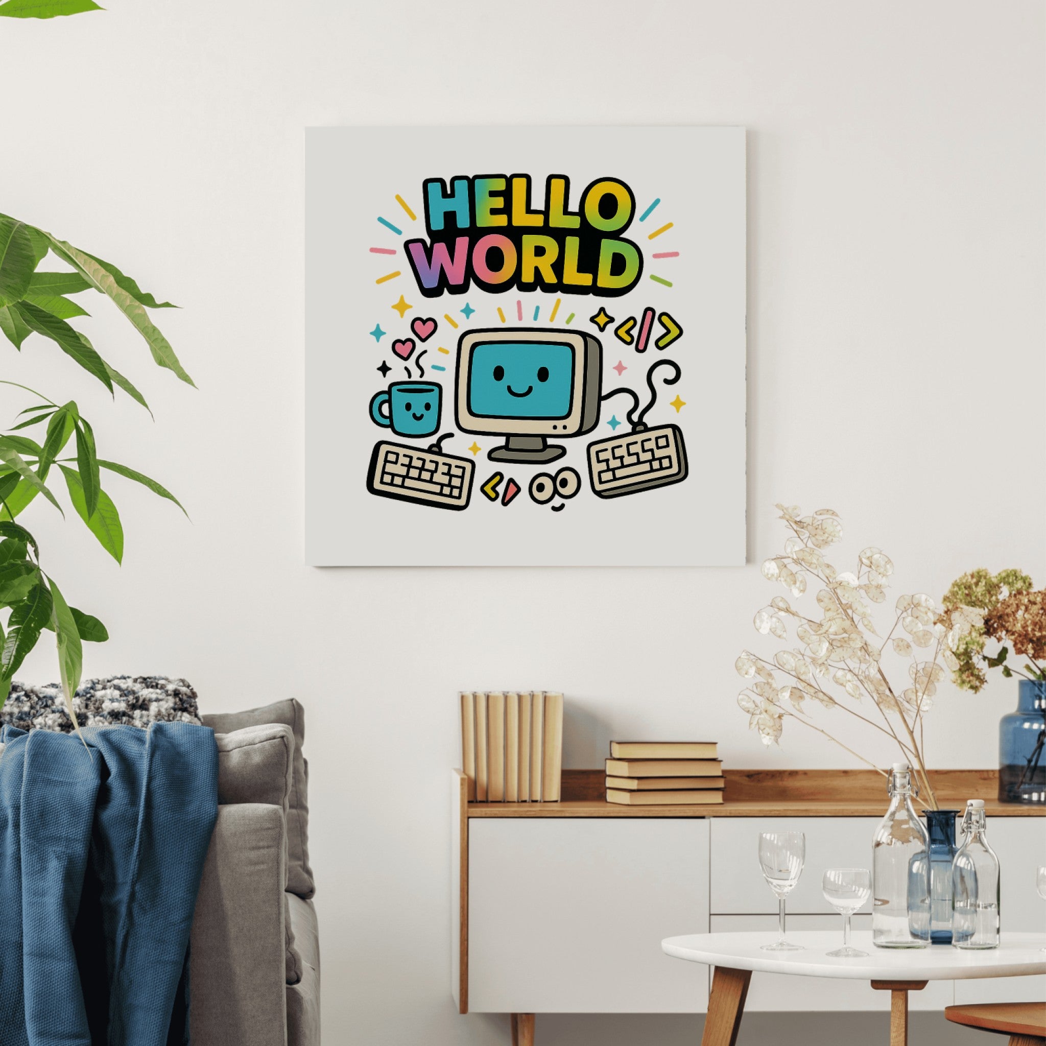 Hello World Programmer Canvas Wall Art | Geeky Room Decor