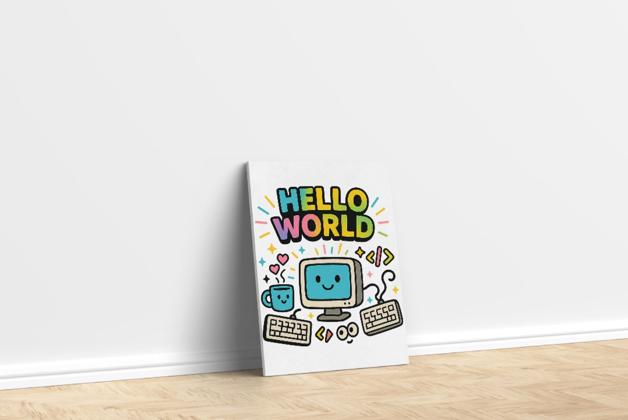 Hello World Programmer Canvas Wall Art | Geeky Room Decor