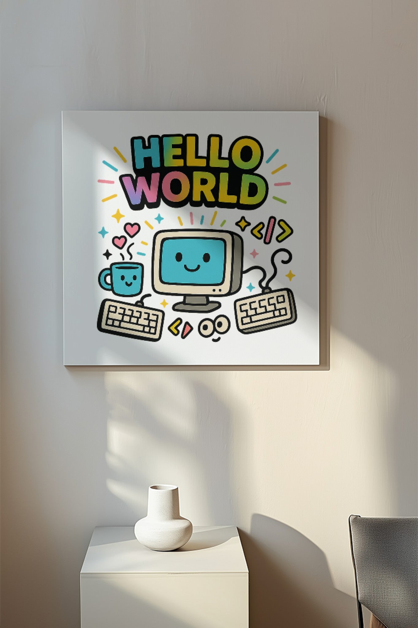 Hello World Programmer Canvas Wall Art | Geeky Room Decor