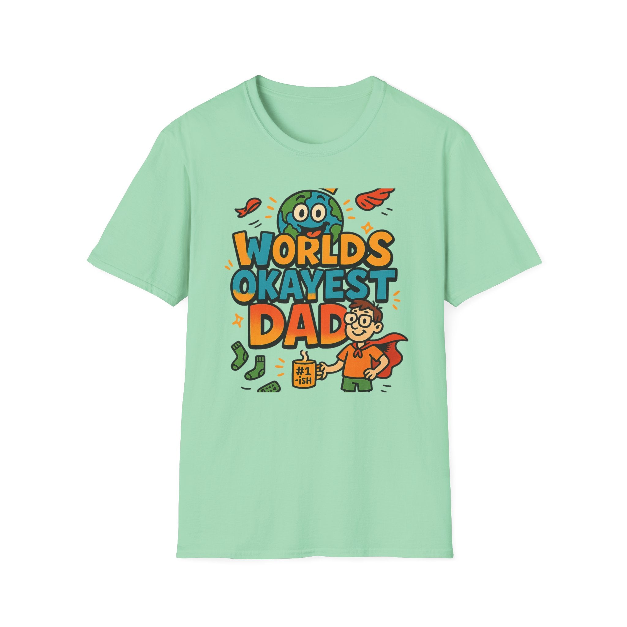 Fathers Day Gift Worlds Okayest Dad Shirt Funny Humor Tee for Men