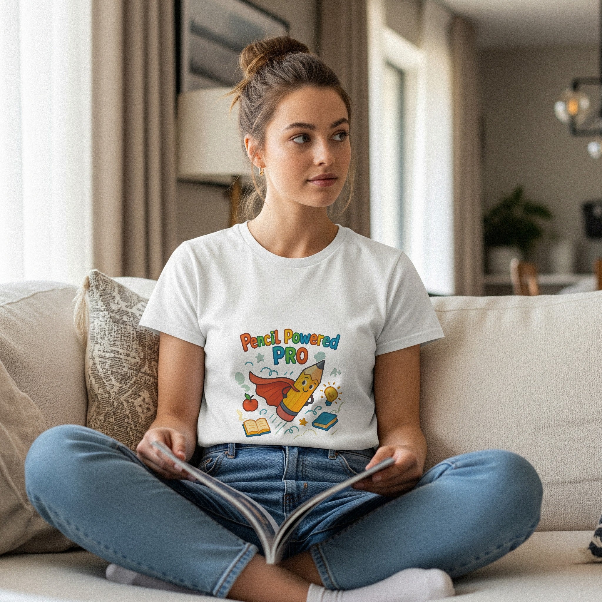Pencil Powered Pro T-Shirt – Funny Teacher & Student Gift – Graphic Tee