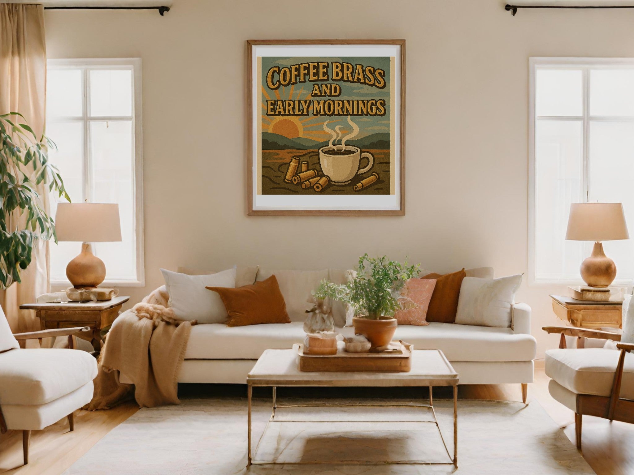 Coffee Brass and Early Mornings – Framed Poster Wall Art – Rustic Coffee Print