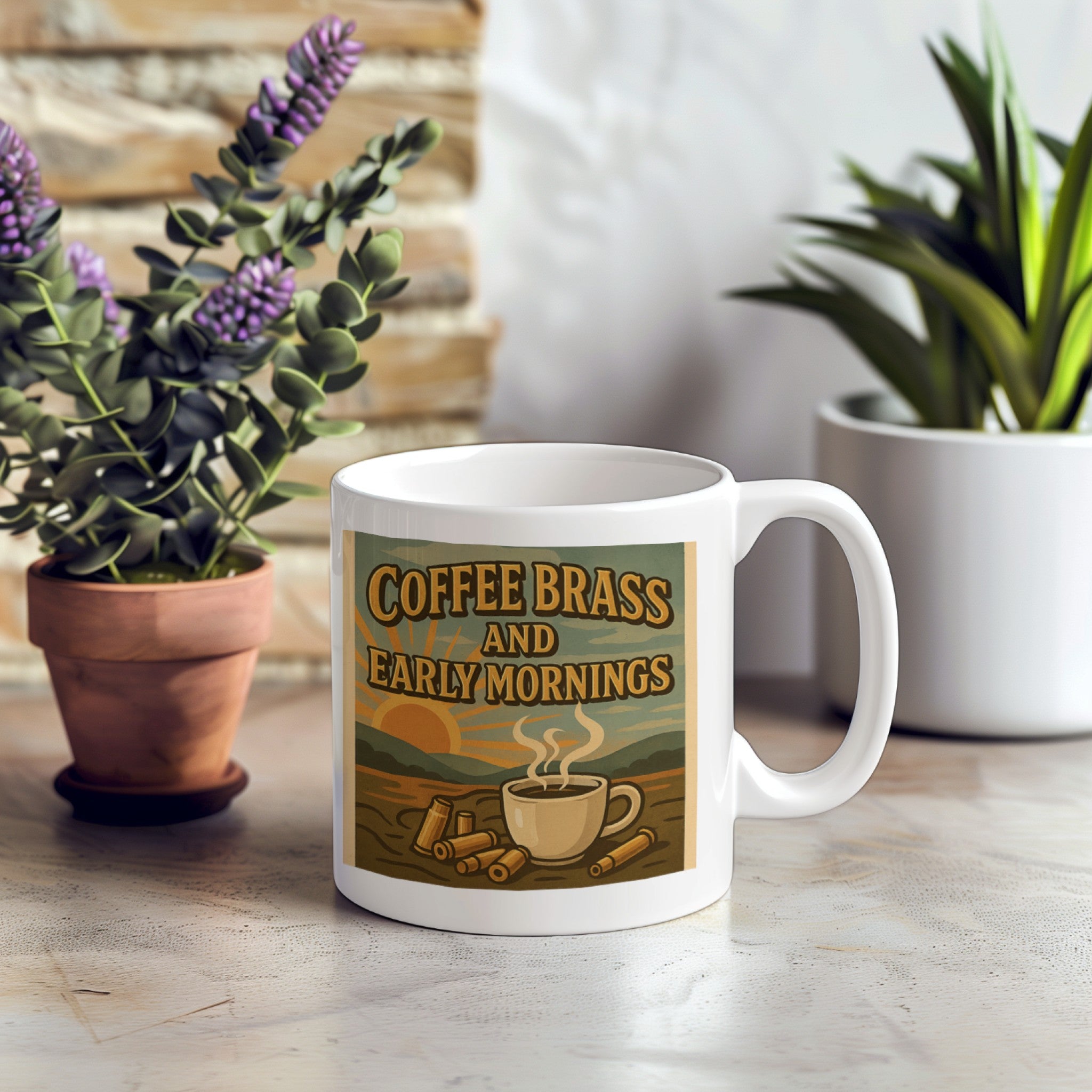 Coffee Brass and Early Mornings | Ceramic Mug with Color Inside