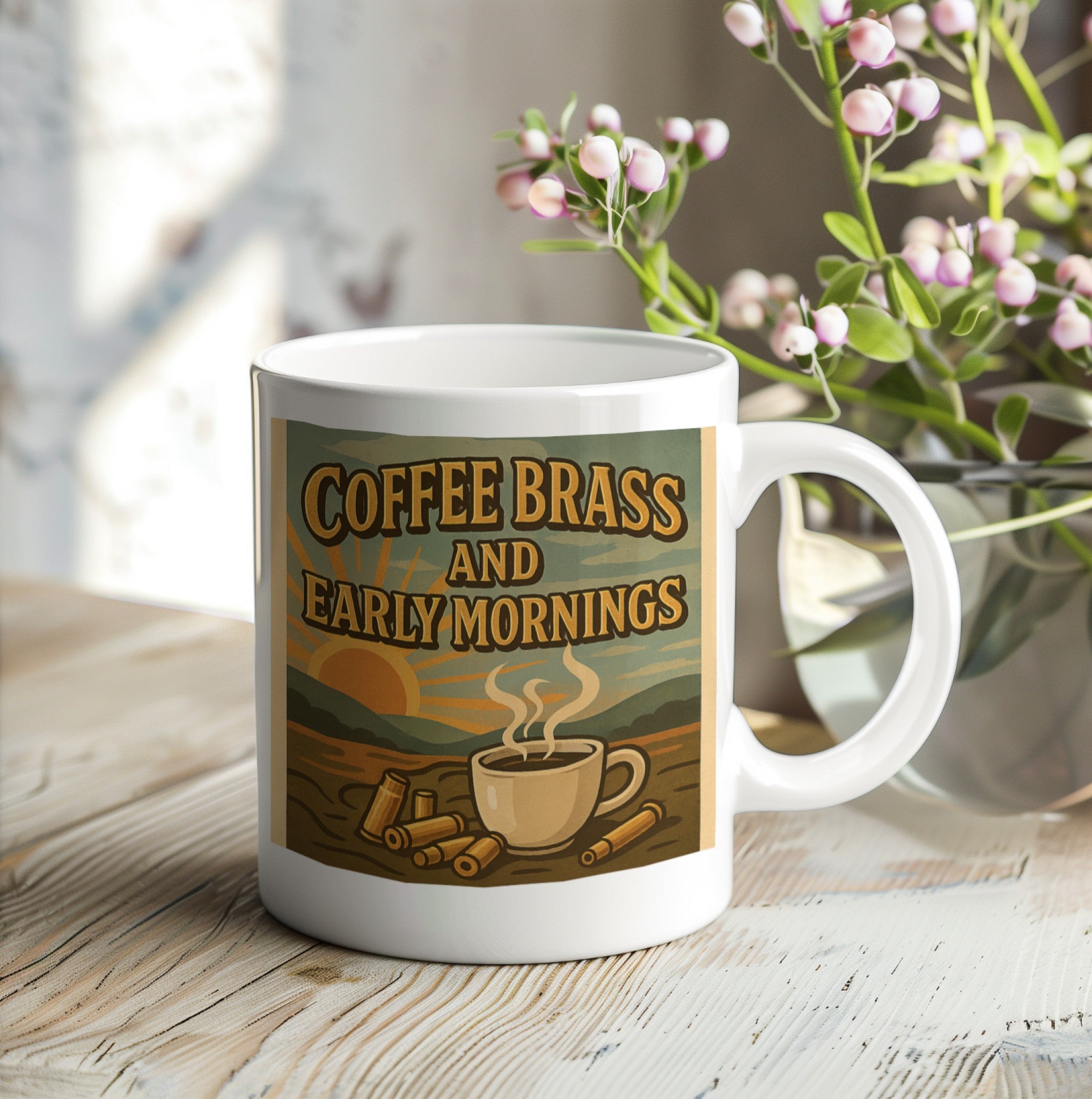 Coffee Brass and Early Mornings | Ceramic Mug with Color Inside