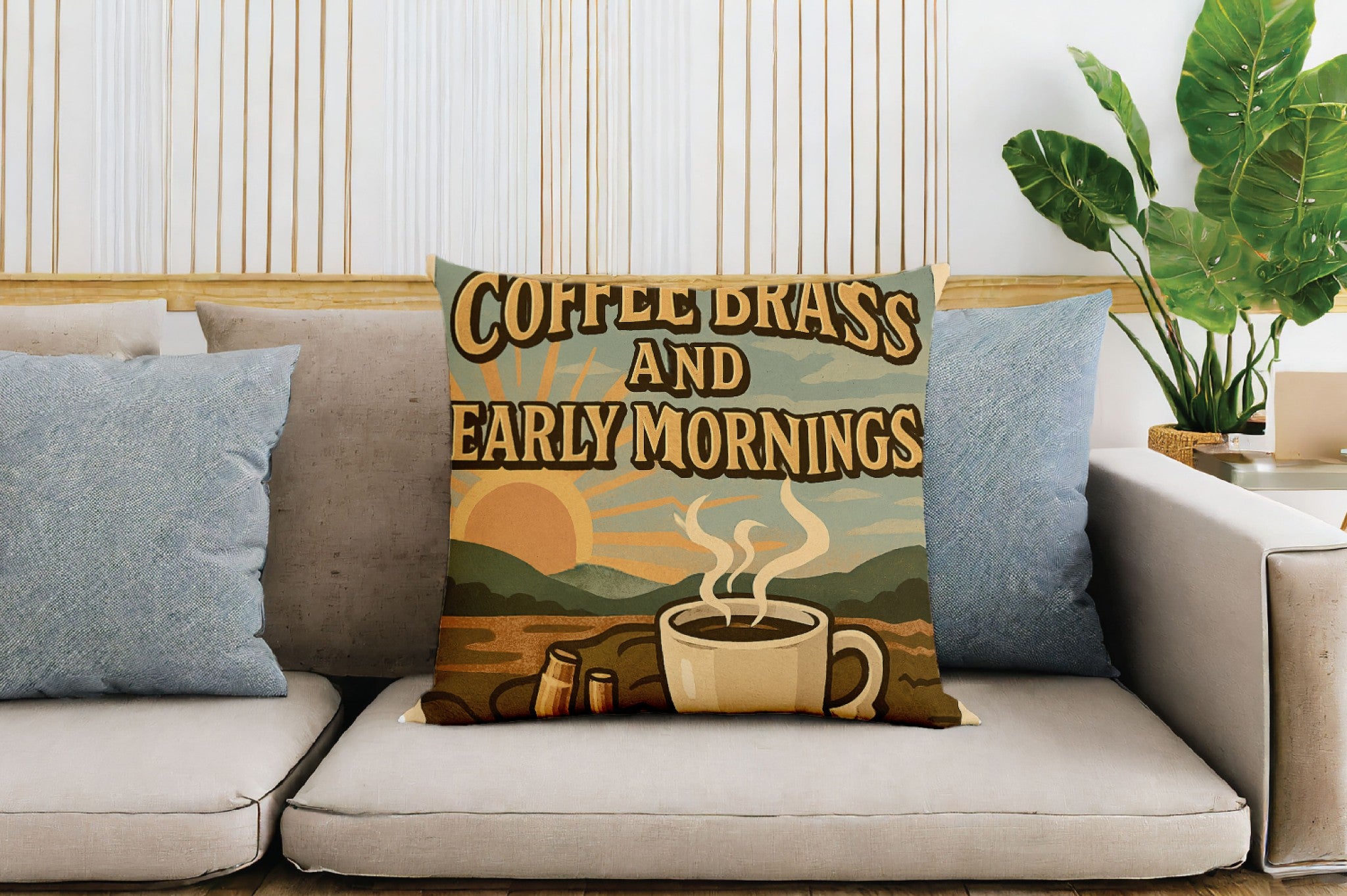 Coffee Brass and Early Mornings – Premium Pillow Case – Rustic Coffee Decor Cushion Cover