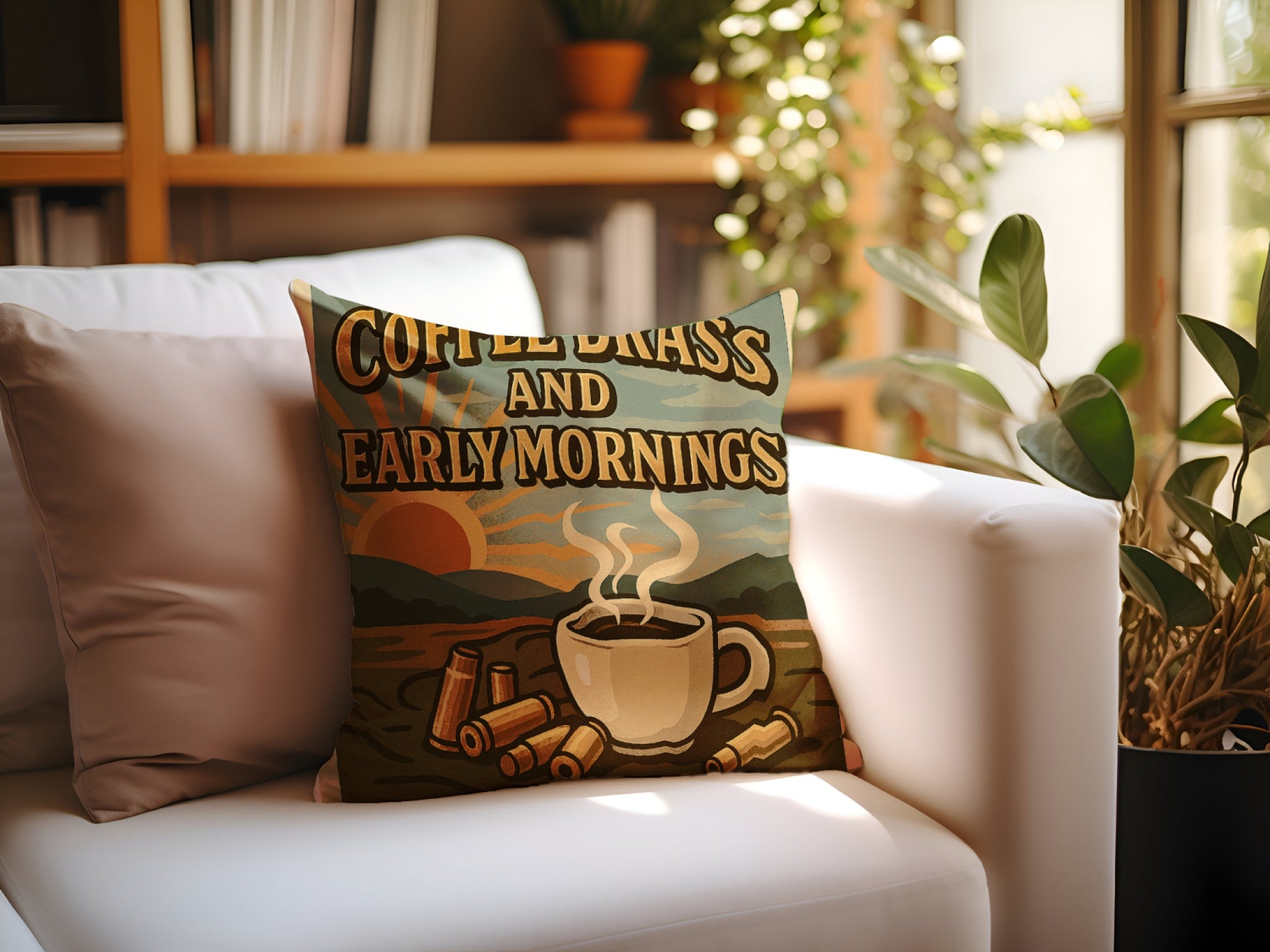Coffee Brass and Early Mornings – Premium Pillow Case – Rustic Coffee Decor Cushion Cover