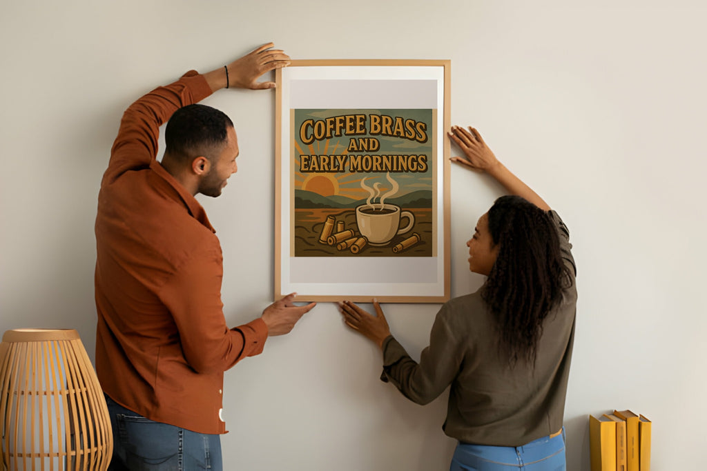 Coffee Brass and Early Mornings – Framed Poster Wall Art – Rustic Coffee Print
