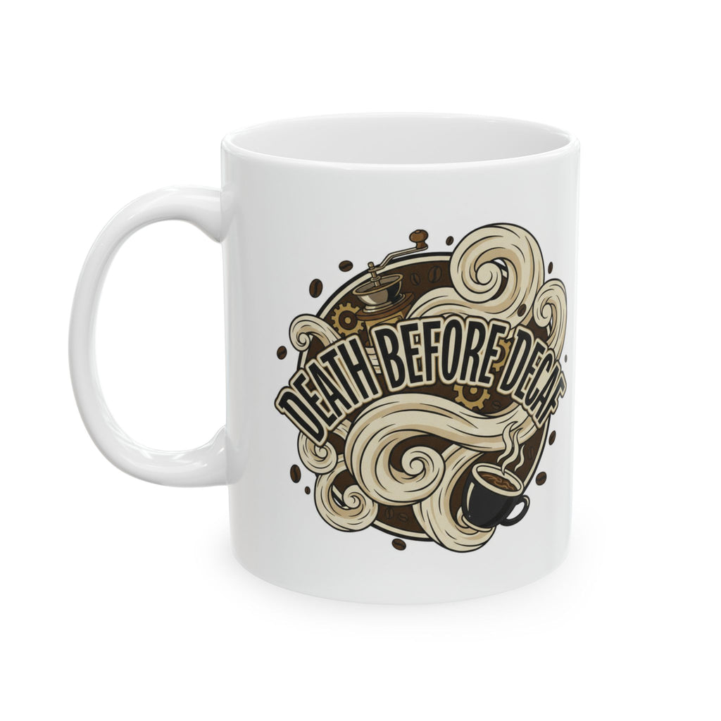 Gifts for coffee lovers: Death Before Decaf Mug for Caffeine Enthusiasts