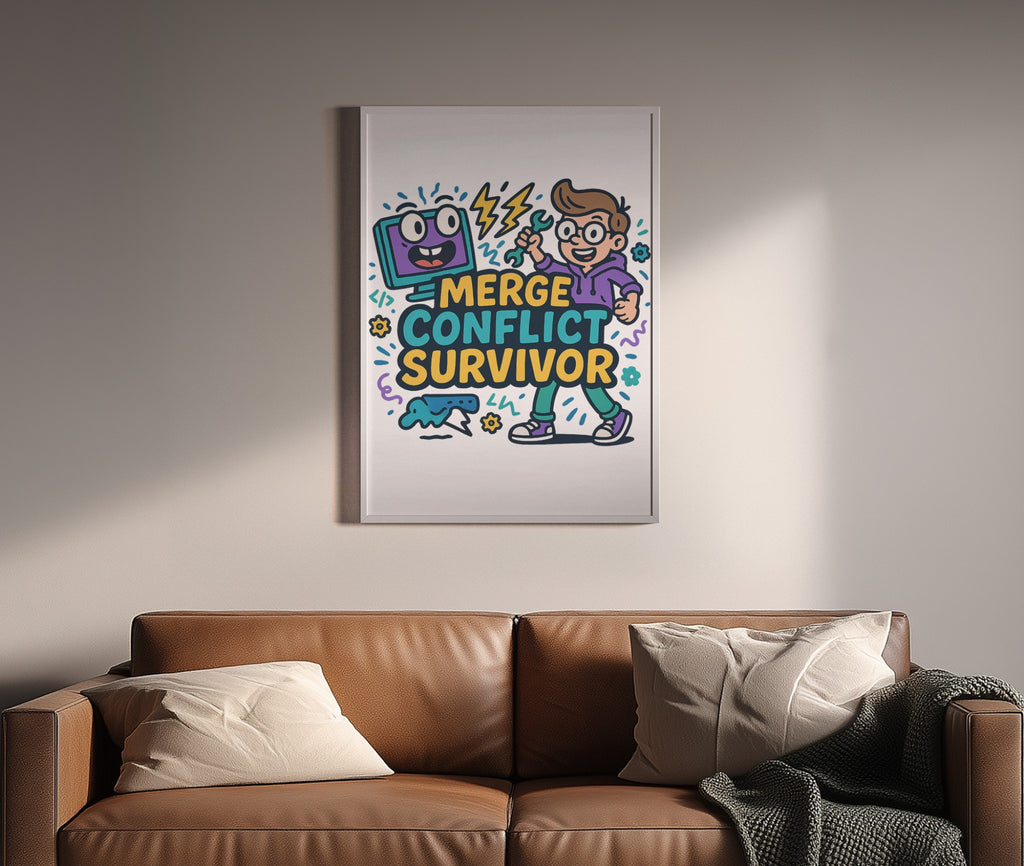 Merge Conflict Survivor Framed Poster | Funny Coding Wall Art for Developers