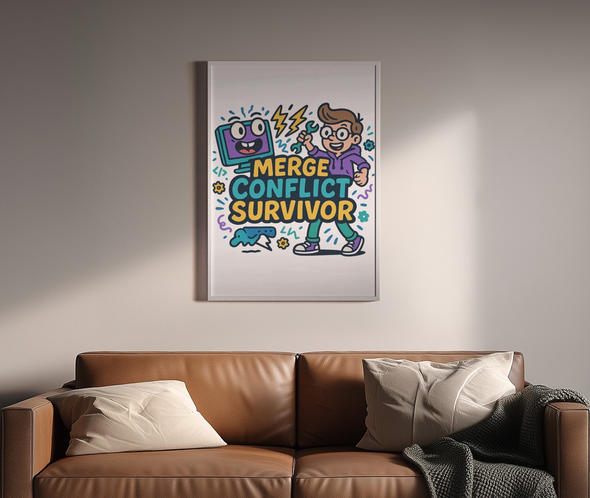 Merge Conflict Survivor Framed Poster | Funny Coding Wall Art for Developers