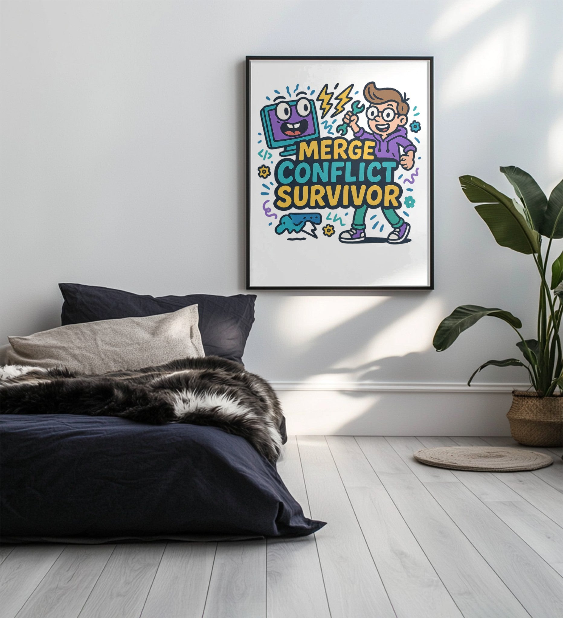 Merge Conflict Survivor Framed Poster | Funny Coding Wall Art for Developers