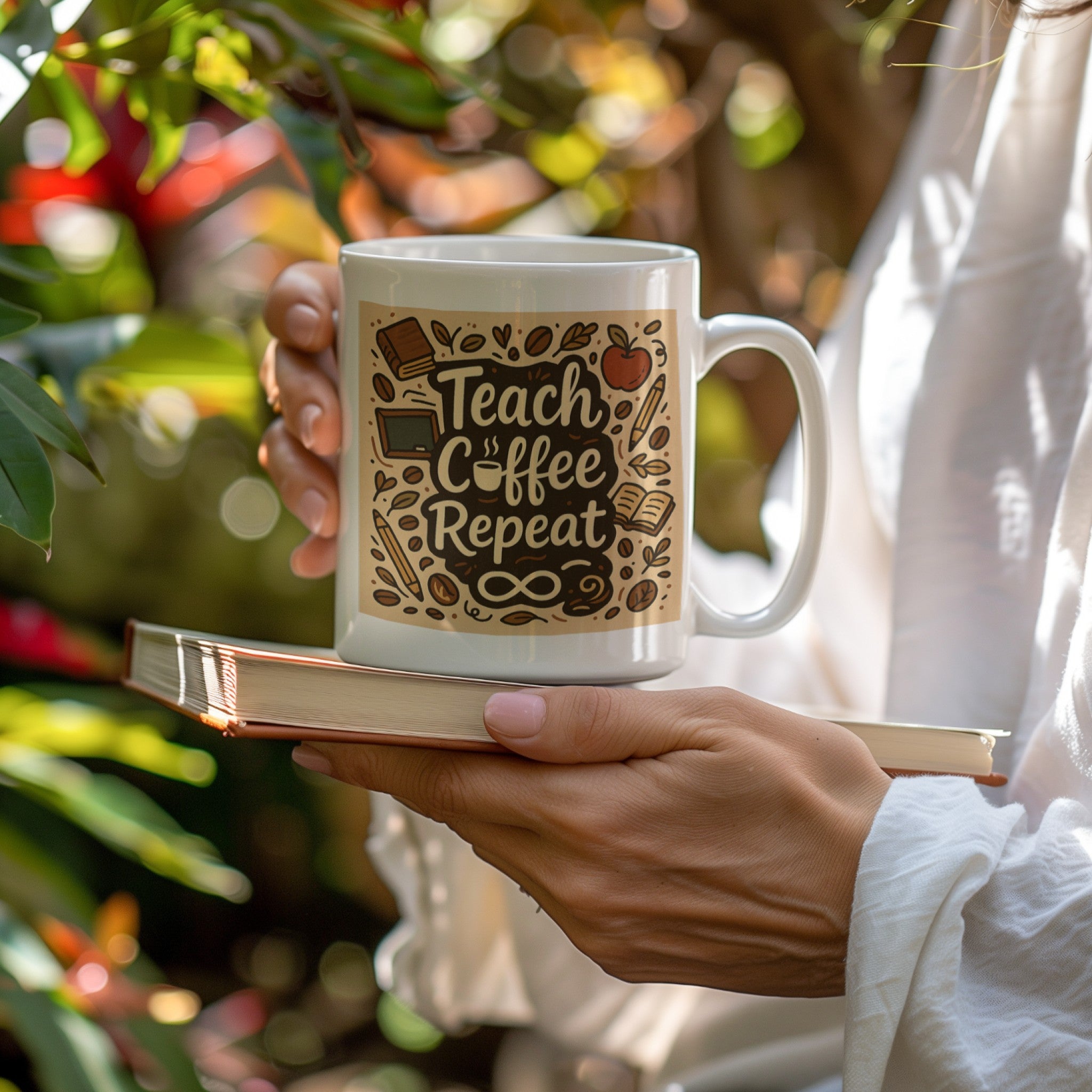 Teach Coffee Repeat Mug | Funny Teacher Coffee Cup Gift for Educators, Classroom & Home