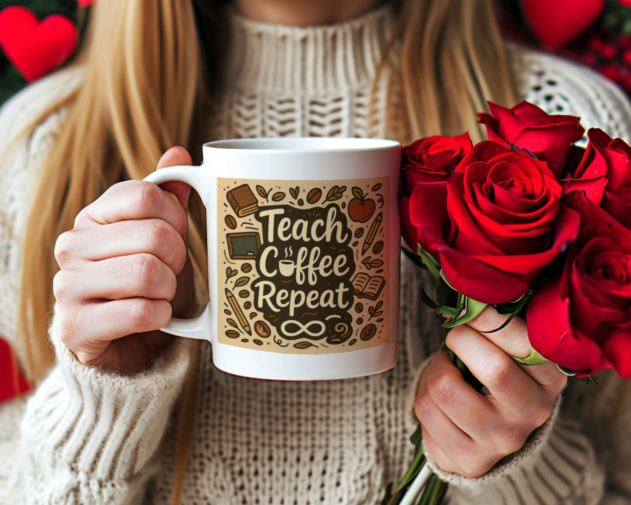 Teach Coffee Repeat Mug | Funny Teacher Coffee Cup Gift for Educators, Classroom & Home