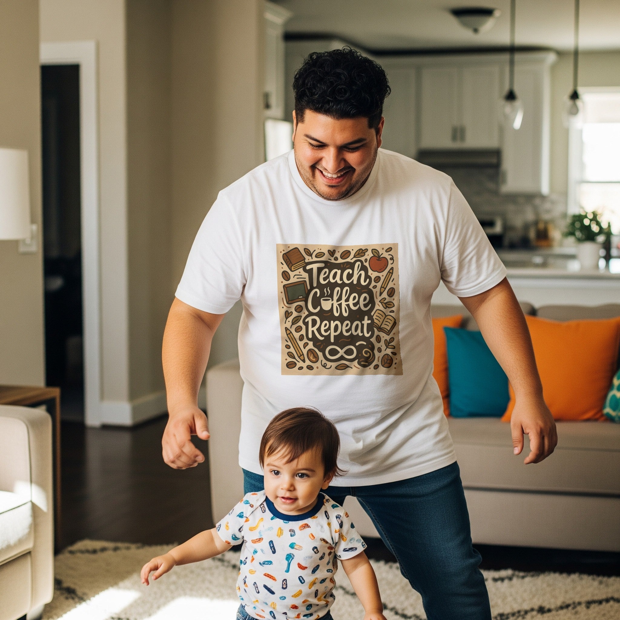 Teach Coffee Repeat Teacher T-Shirt | Funny Teacher Shirt Gift for Educators & Coffee Lovers
