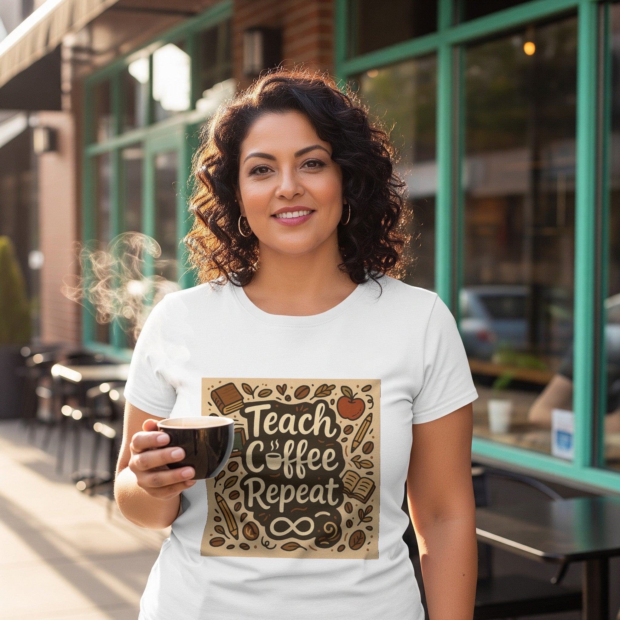 Teach Coffee Repeat Teacher T-Shirt | Funny Teacher Shirt Gift for Educators & Coffee Lovers