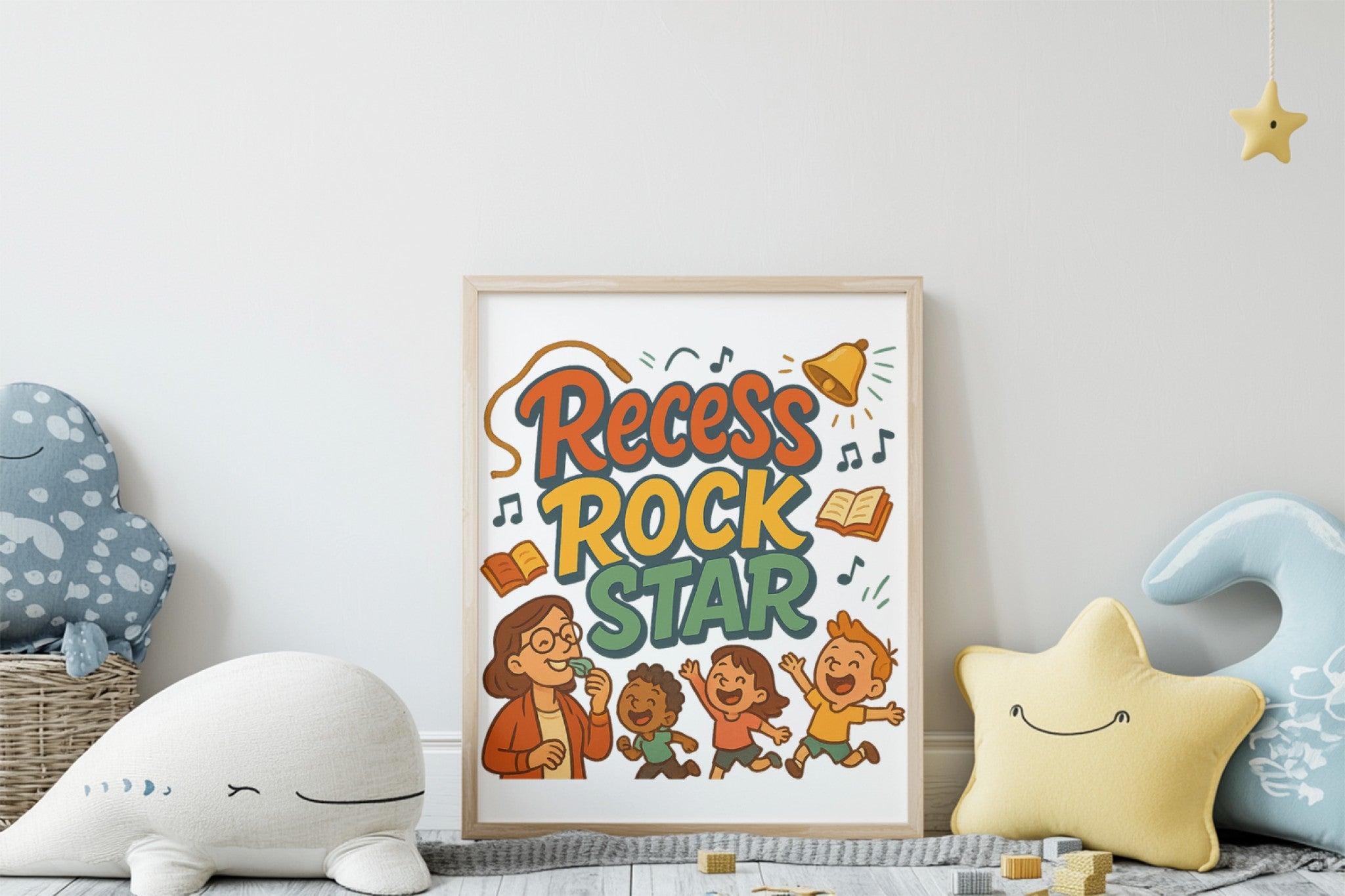 Recess Rock Star Framed Poster | Funny Teacher Wall Art Print for Classroom & School Decor