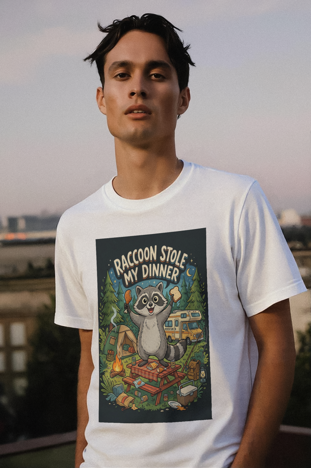 Camping for men Raccoon Stole My Dinner T-Shirt