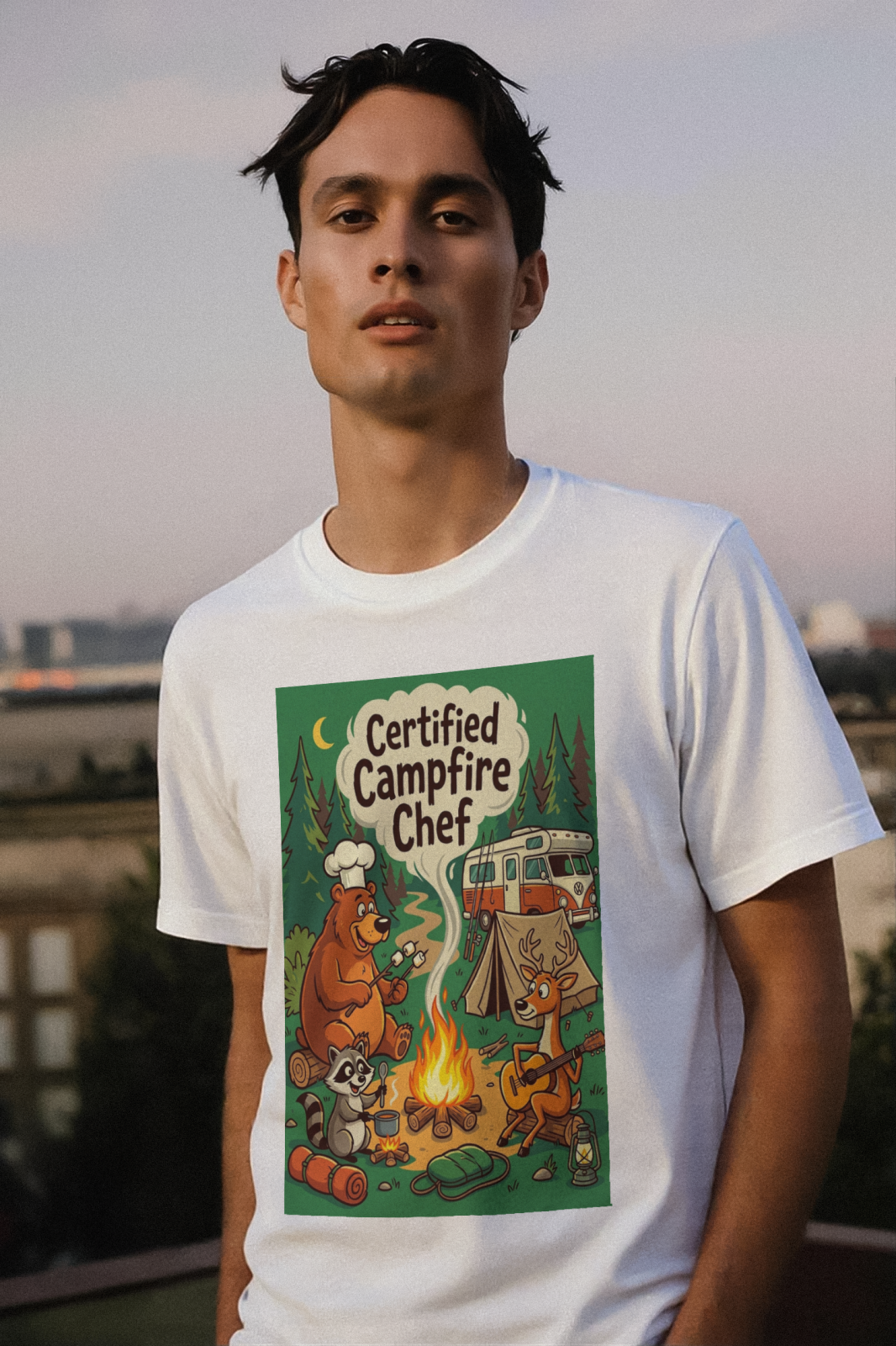 Camping for Men Certified Campfire Chef T-Shirt Outdoor Fun