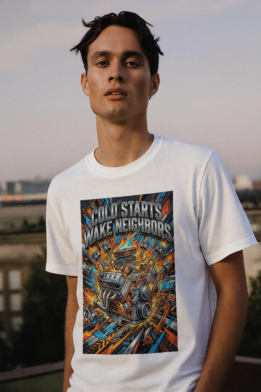 Car Guys Cold Starts Wake Neighbors Funny T-Shirt
