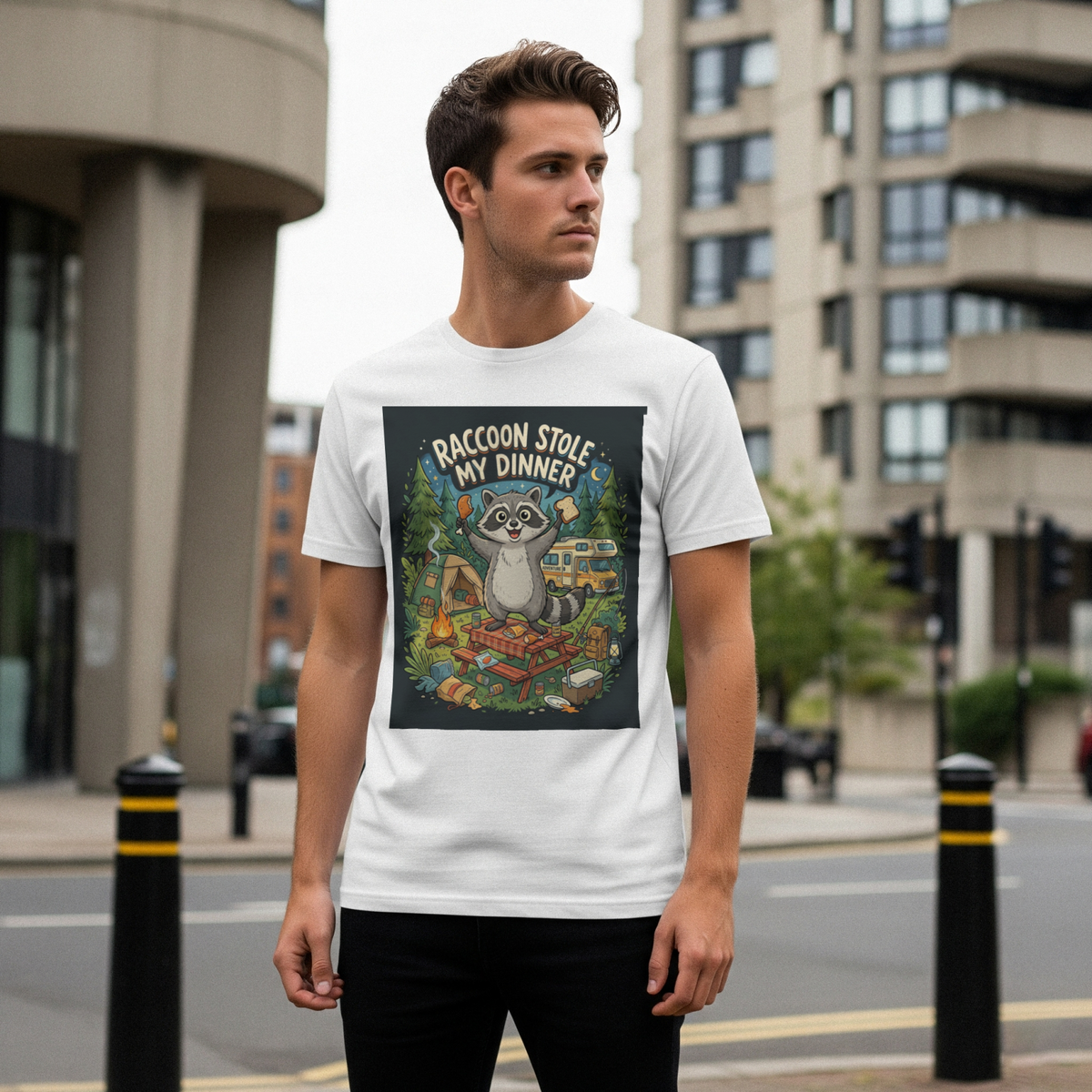 Camping for men Raccoon Stole My Dinner T-Shirt