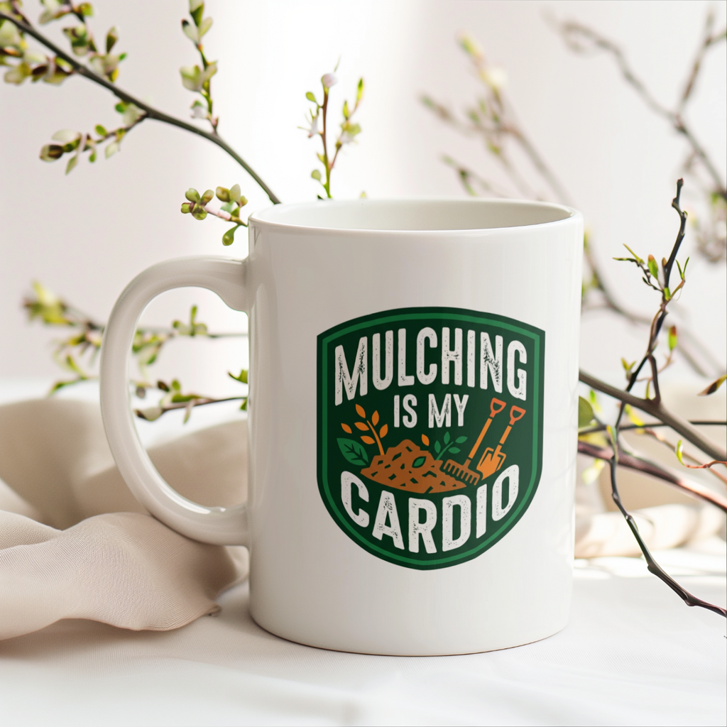 Landscaper for men mug Mulching Is My Cardio funny novelty