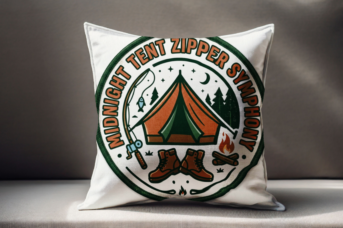 Camping for Men Pillow with Midnight Tent Zipper Symphony