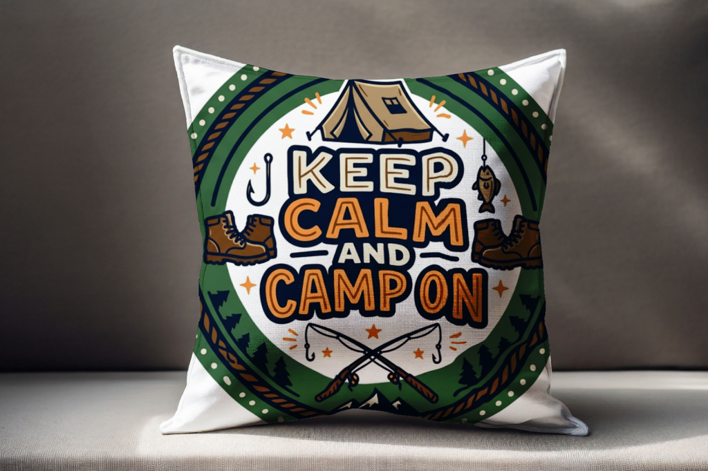 Camping for Men Keep Calm And Camp On Pillow 18x18 inch