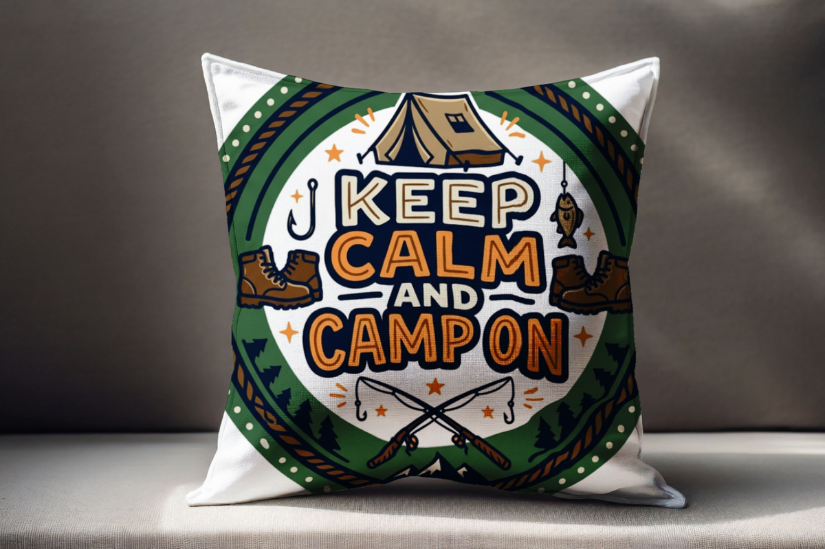 Camping for Men Keep Calm And Camp On Pillow 18x18 inch