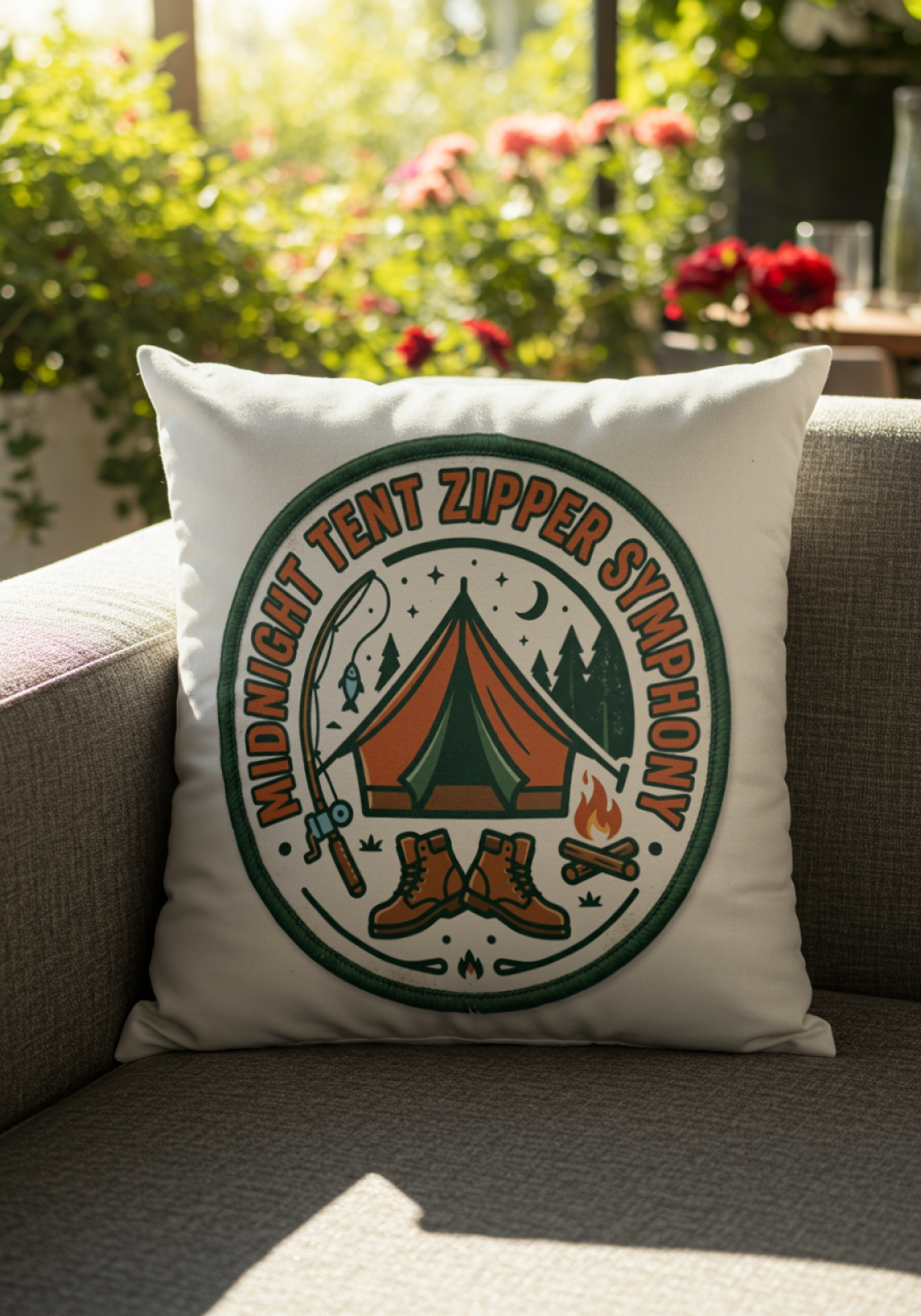 Camping for Men Pillow with Midnight Tent Zipper Symphony