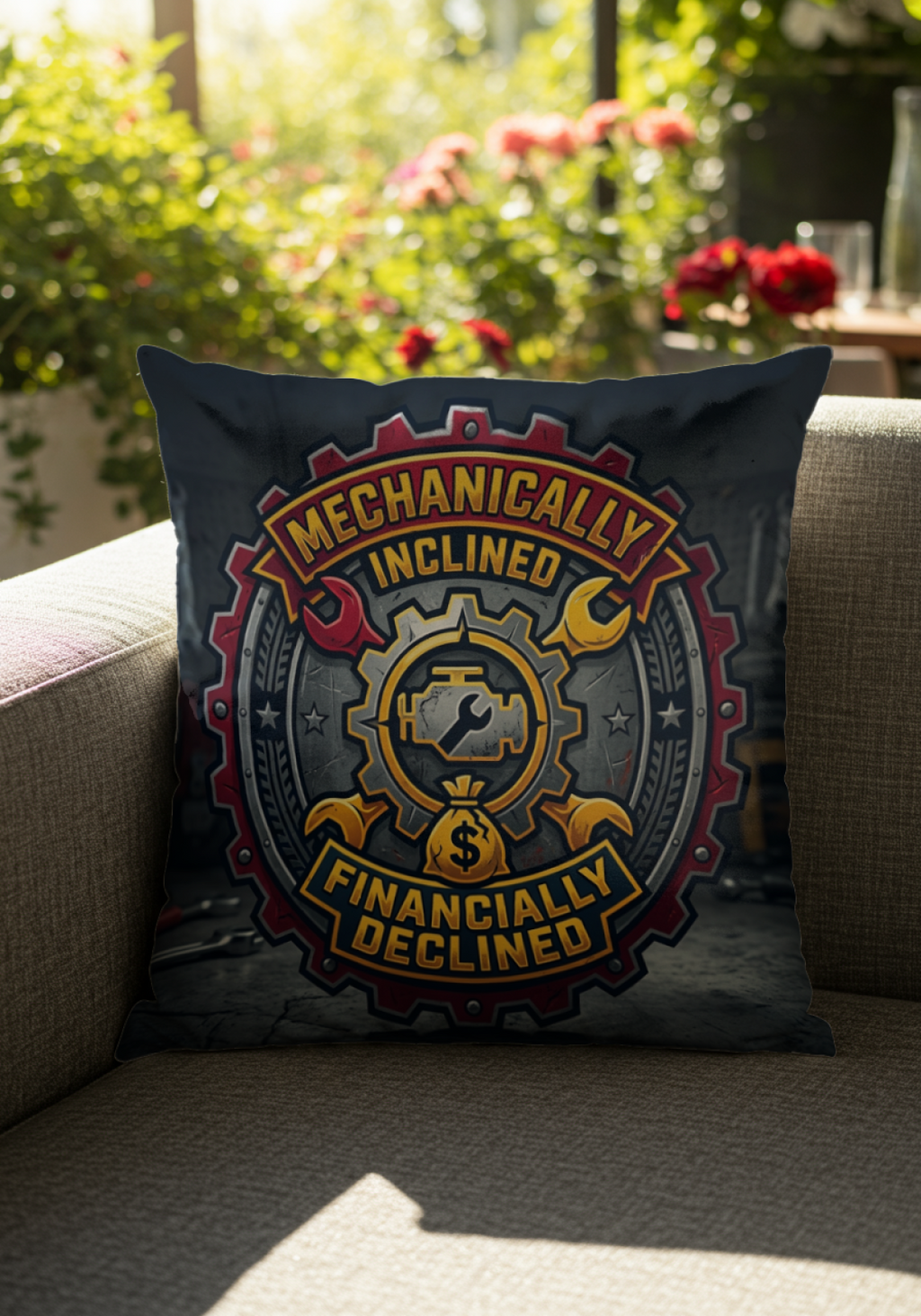 Mechanic for men Pillow Mechanically Inclined Financially Declined