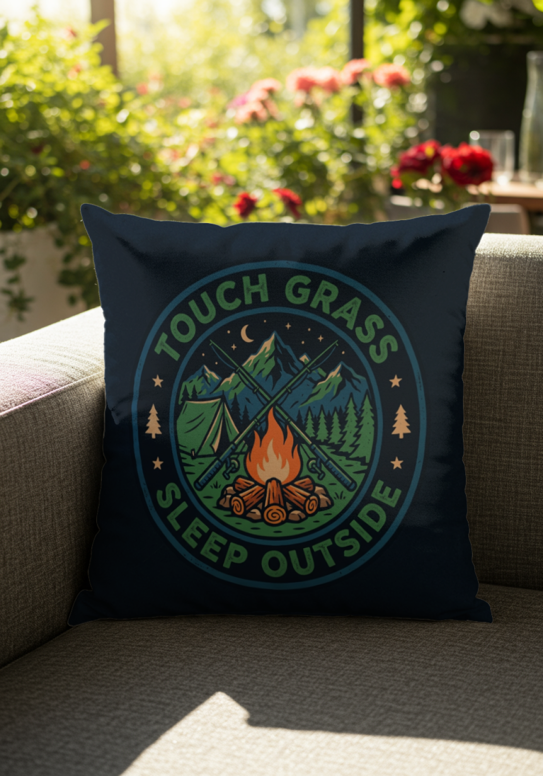 Camping for men Touch Grass Sleep Outside Pillow 18x18