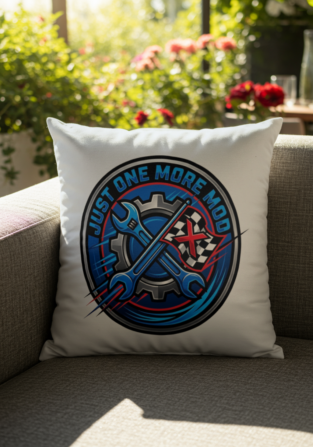 Car Guys Pillow Just One More Mod for Car Enthusiasts