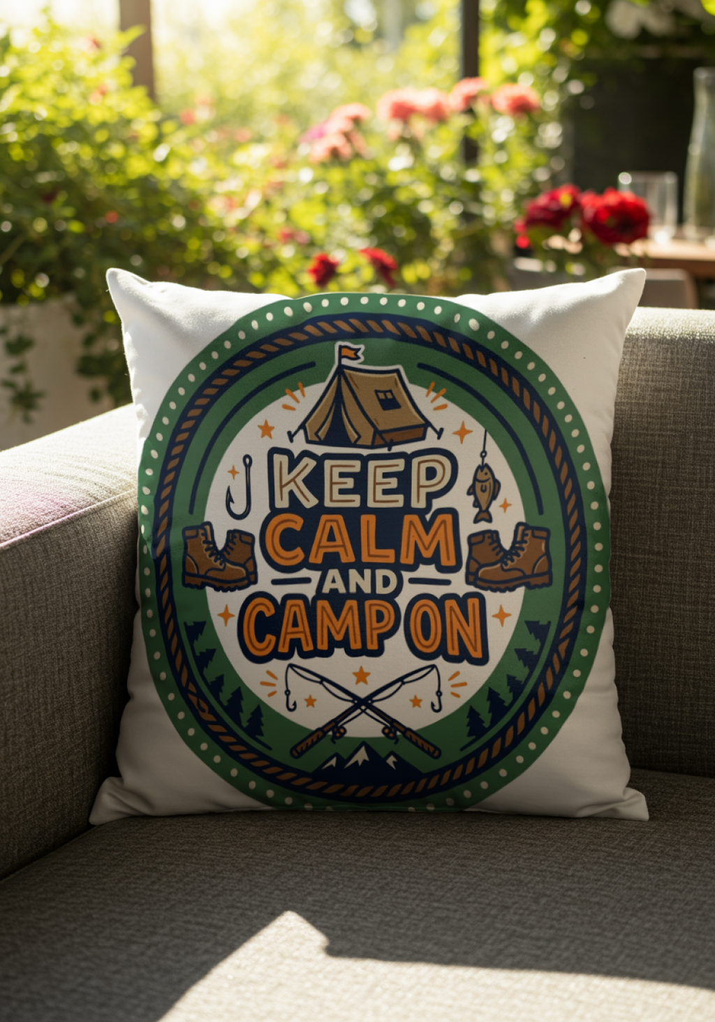 Camping for Men Keep Calm And Camp On Pillow 18x18 inch