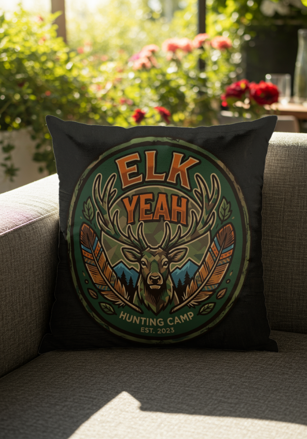 Hunters Elk Yeah Pillow Rustic Home Decor for Outdoors Enthusiasts