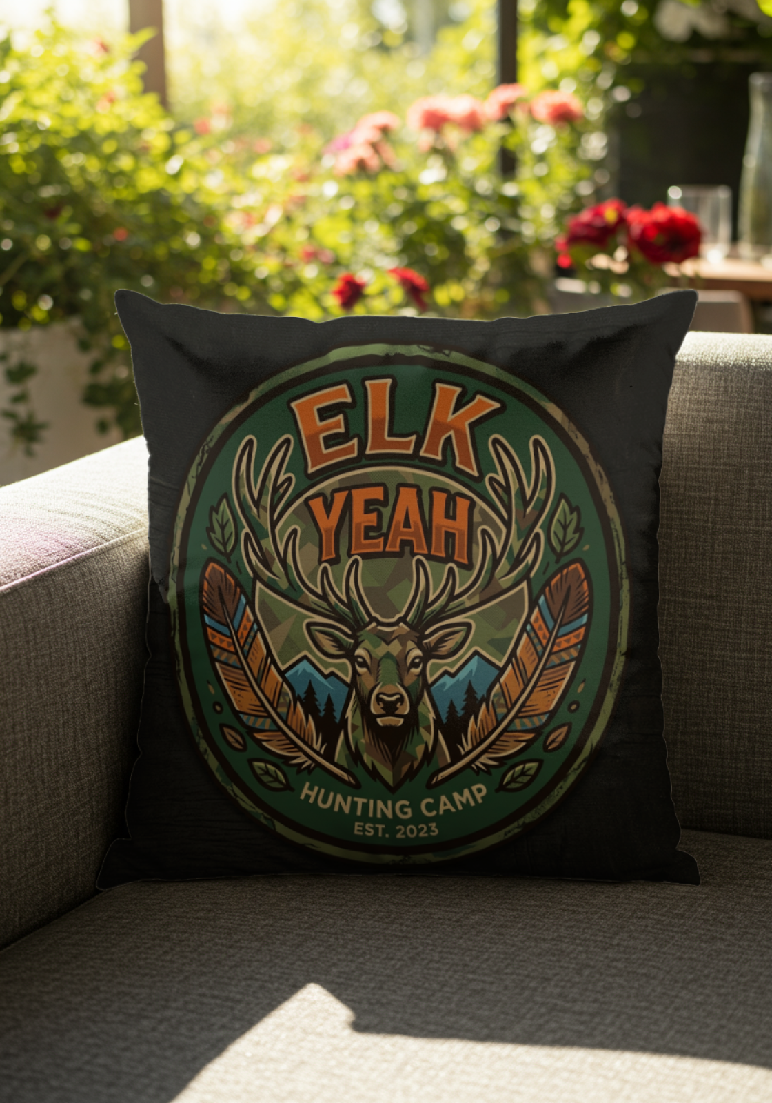 Hunters Elk Yeah Pillow Rustic Home Decor for Outdoors Enthusiasts