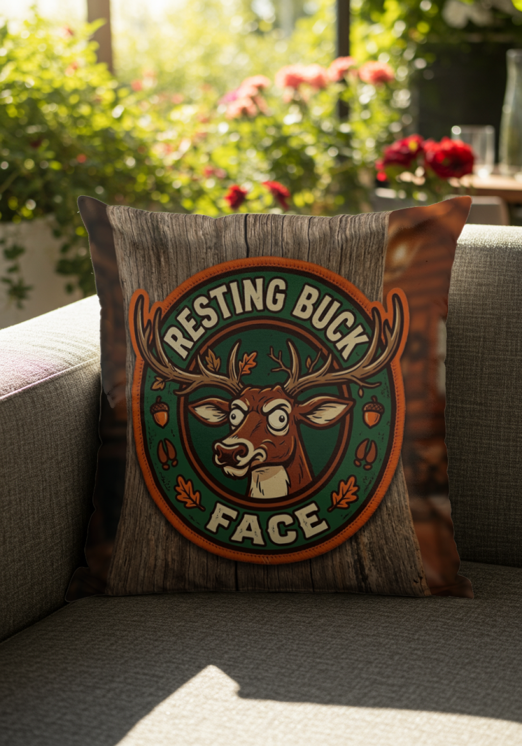Hunters Resting Buck Face Pillow Funny Decor for Enthusiasts