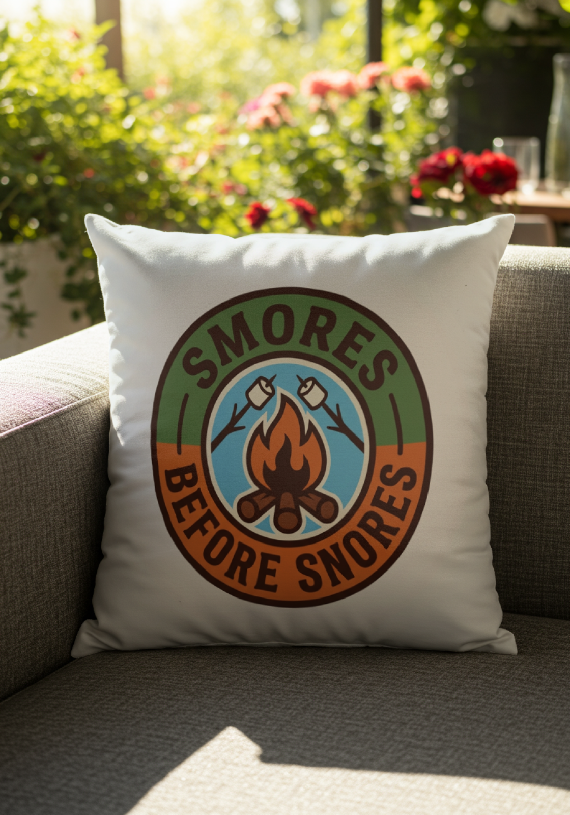 Camping for Men Smores Before Snores Comfy Pillow