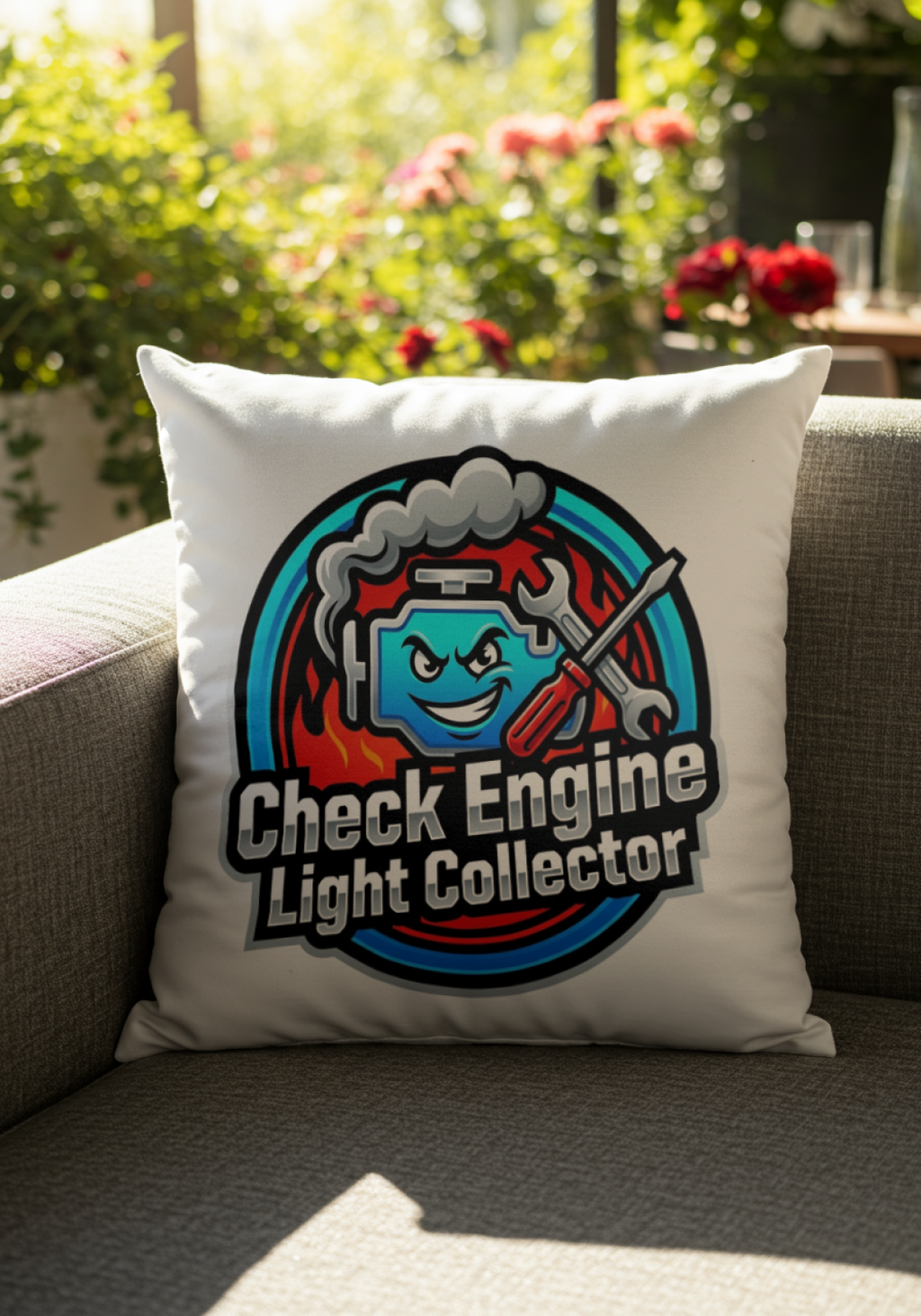Car Guys Check Engine Light Collector Pillow for Fun Decor