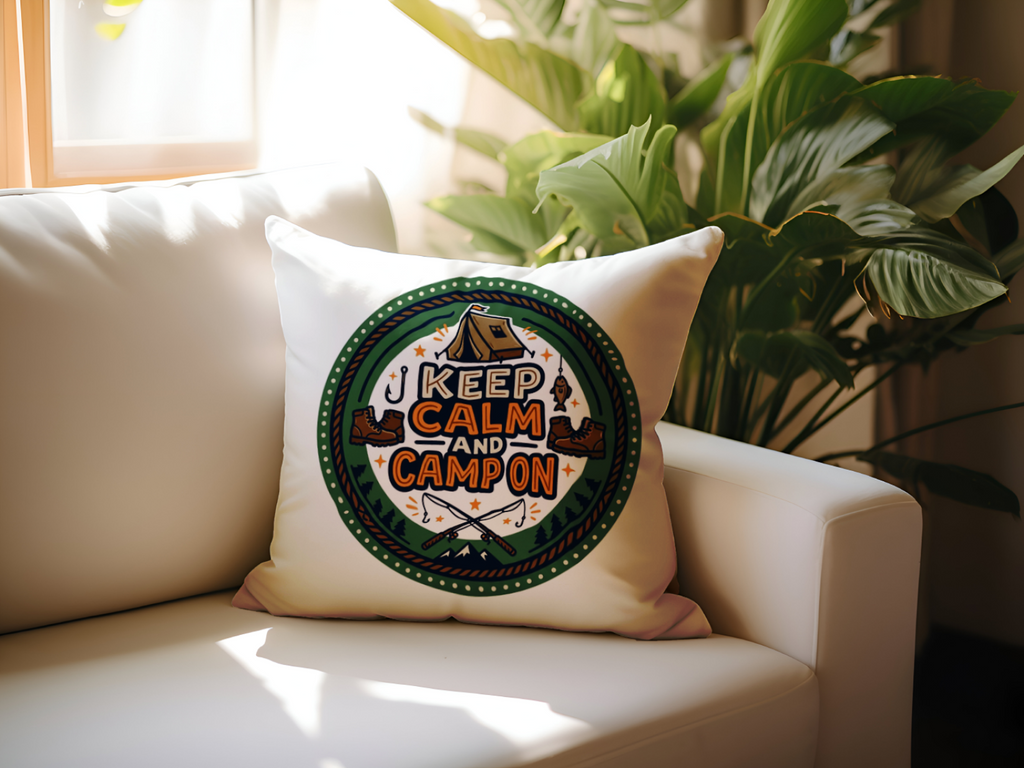 Camping for Men Keep Calm And Camp On Pillow 18x18 inch