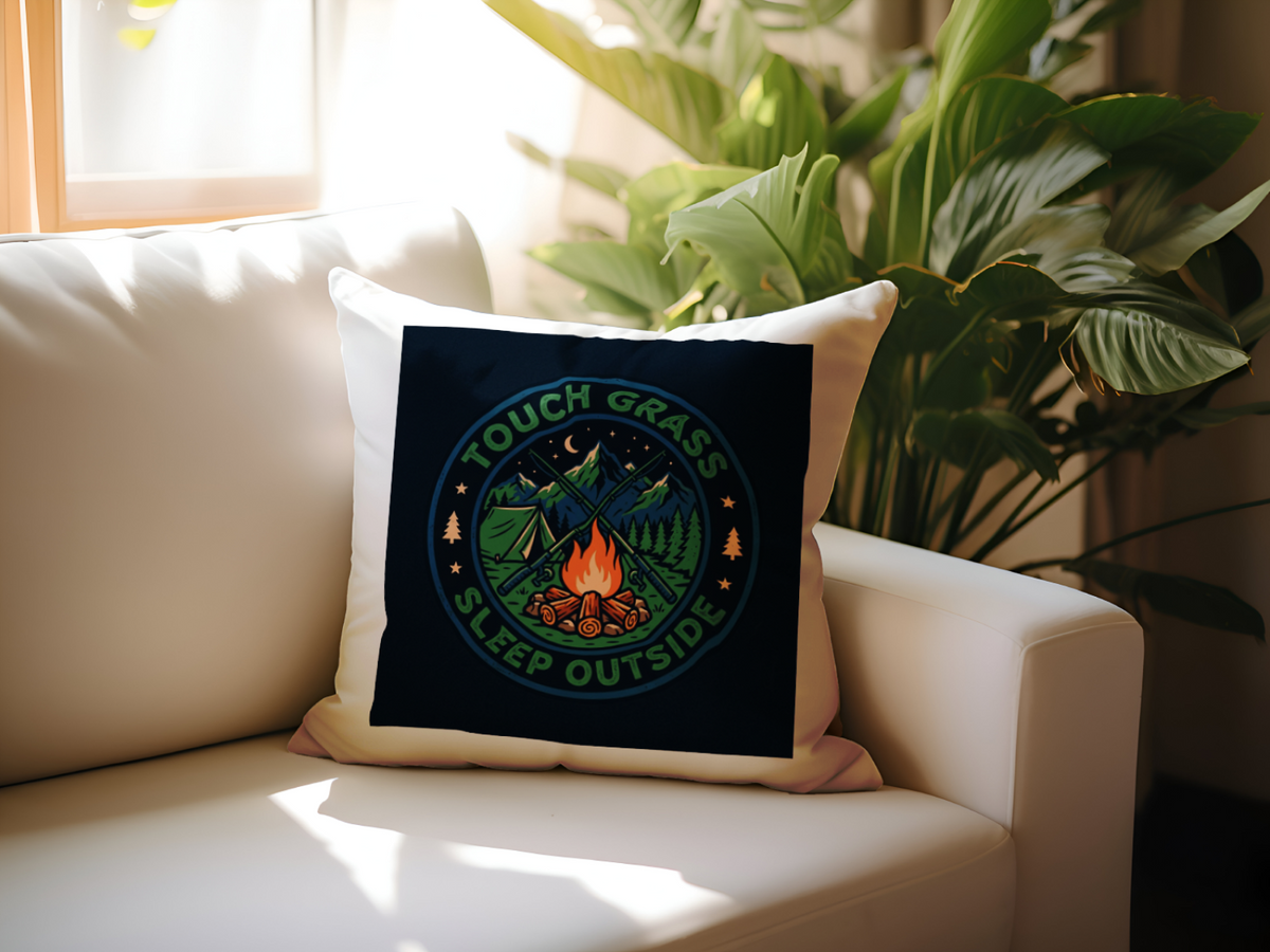Camping for men Touch Grass Sleep Outside Pillow 18x18