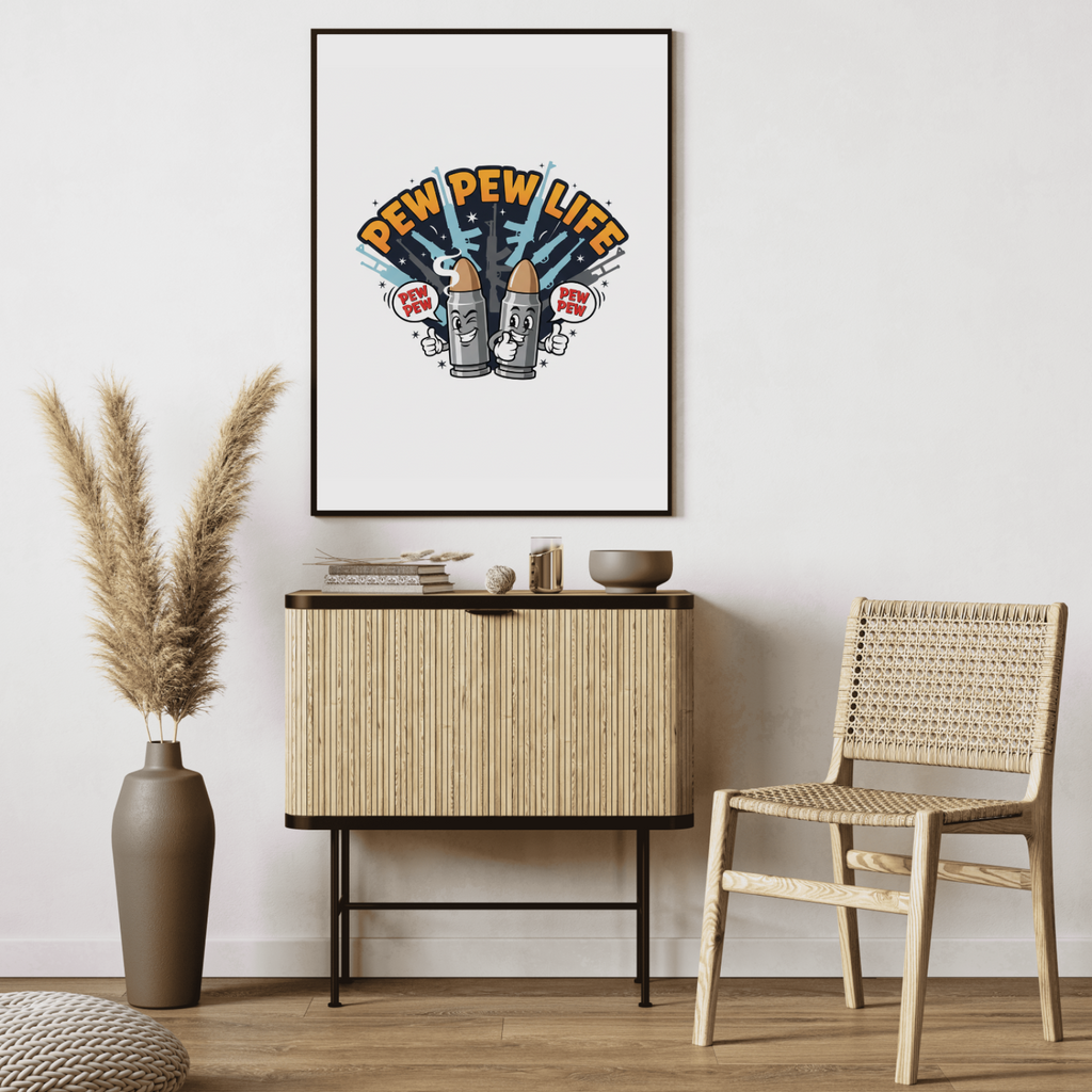 Gift for Gun Owner Pew Pew Life Poster Wall Art Home Decor